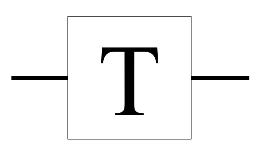 Diagram 6. Circuit form of T gate. The T gate is represented in a circuit diagram as a square with a "T" in it.