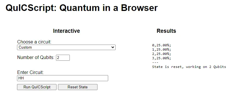 Diagram 4. QuICScript execution results for a 2-qubit QRNG.