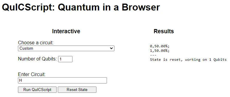 Diagram 2. QuICScript execution results for a 1-qubit QRNG.