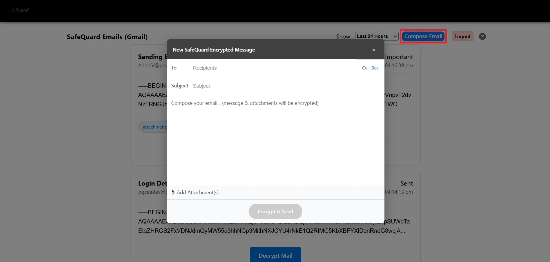 Figure 1: Composing Encrypted Email from our PWA