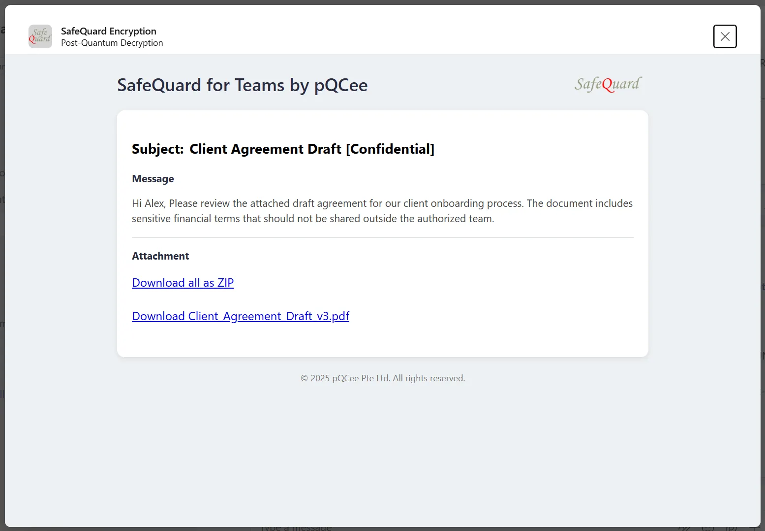 <b>Figure 5: Decryption page,</b> allowing authorized recipients to view decrypted contents without leaving the Teams environment.&nbsp;&nbsp;
